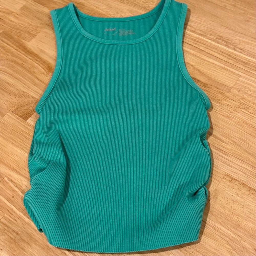 Aerie Green Ribbed Open Side Tank Top XS High Low Hem Y2K